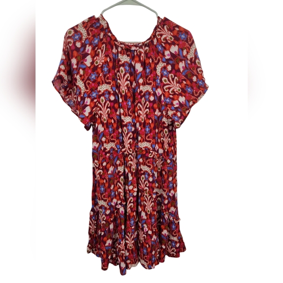 Anthropologie Robin Tiered Mini Dress Whimsical‎ Cat Ruffled Red Medium - Picture 7 of 7